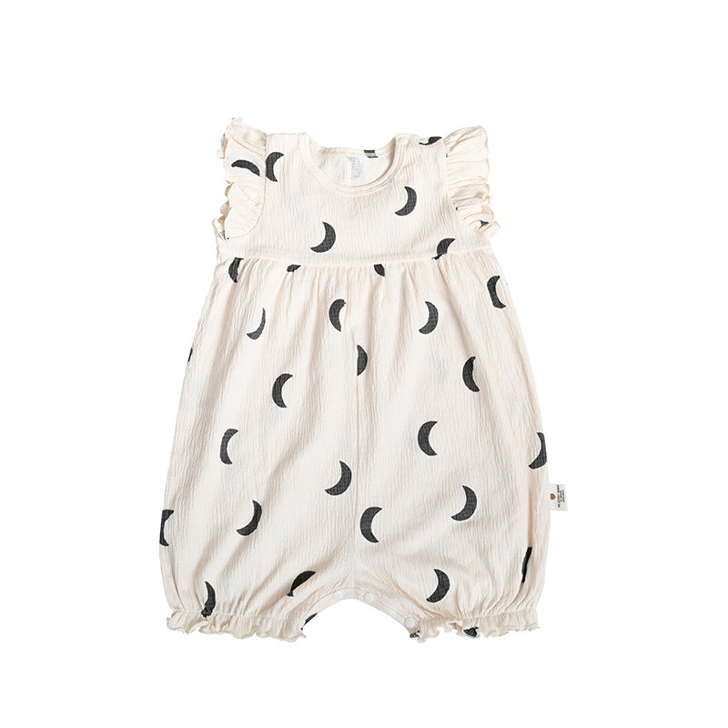 Summer Bubble Cotton Flounced Sleeve Jumpsuit Infant Thin Outerwear Jumpsuit, Climbing Suit