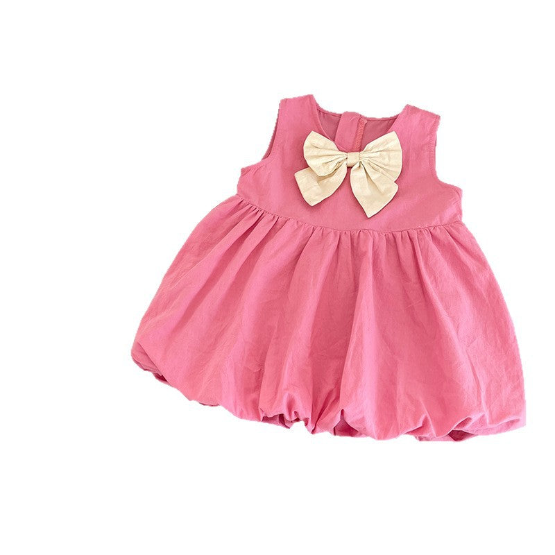 Children's Summer Contrast Color Big Bow Bud Children's Dress
