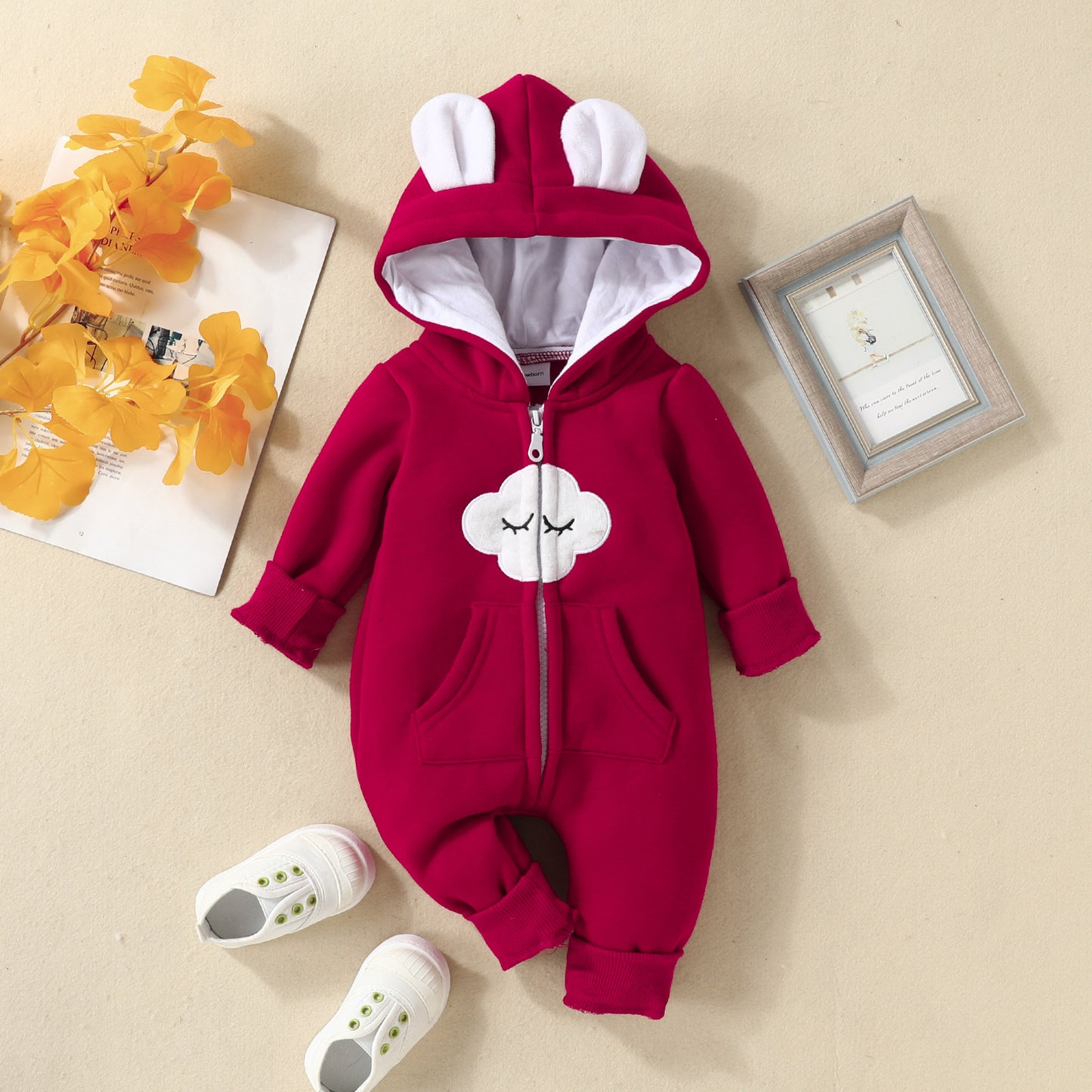 Love Romper Year Old Bowknot Zipper Sweater Strawberry Jumpsuit, Climbing Suit