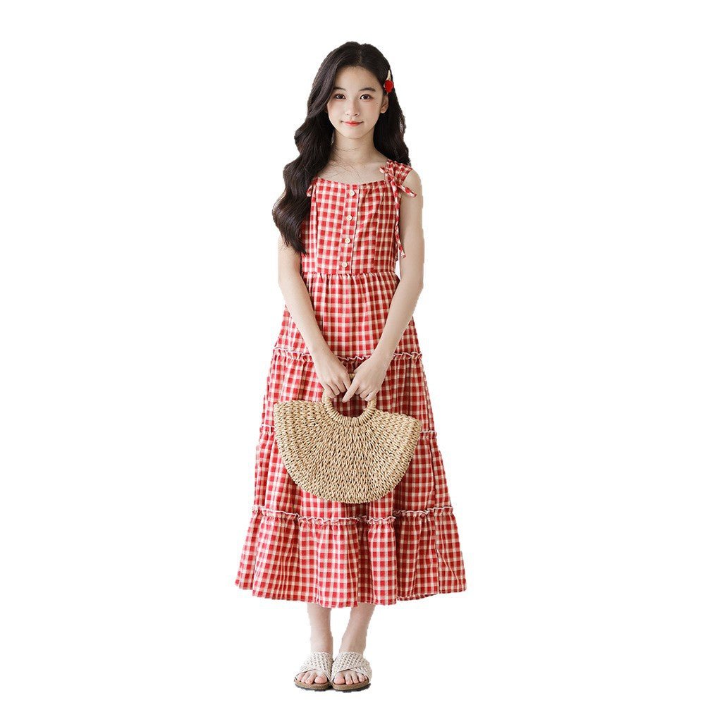 Children's Tiered Sleeveless Sling Seaside Fairy Suspender Long Children's Dress