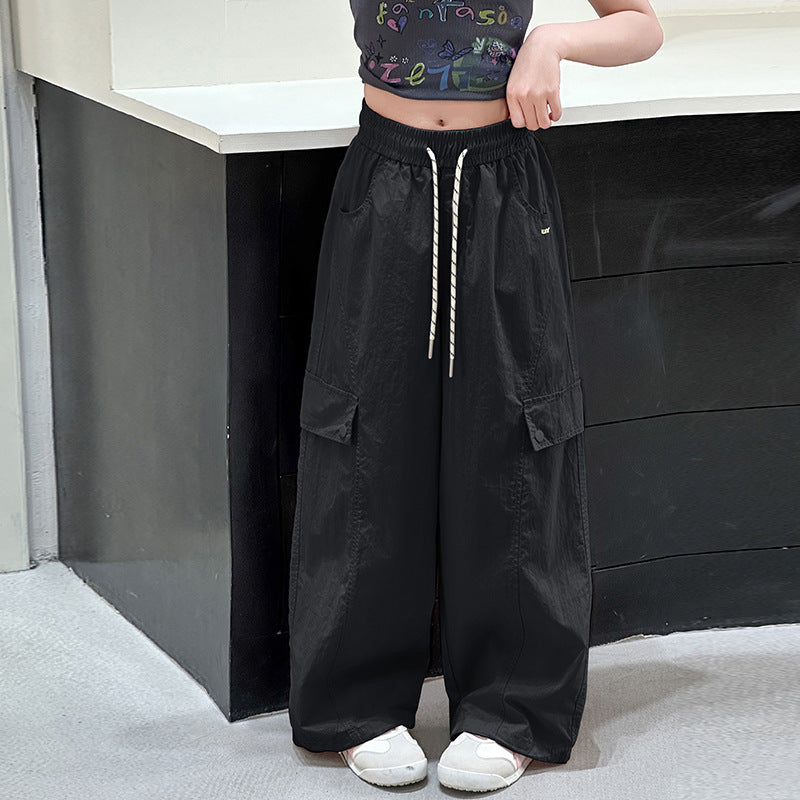 Thin Casual Western Style Overalls Breathable Drawstring Children's Pants