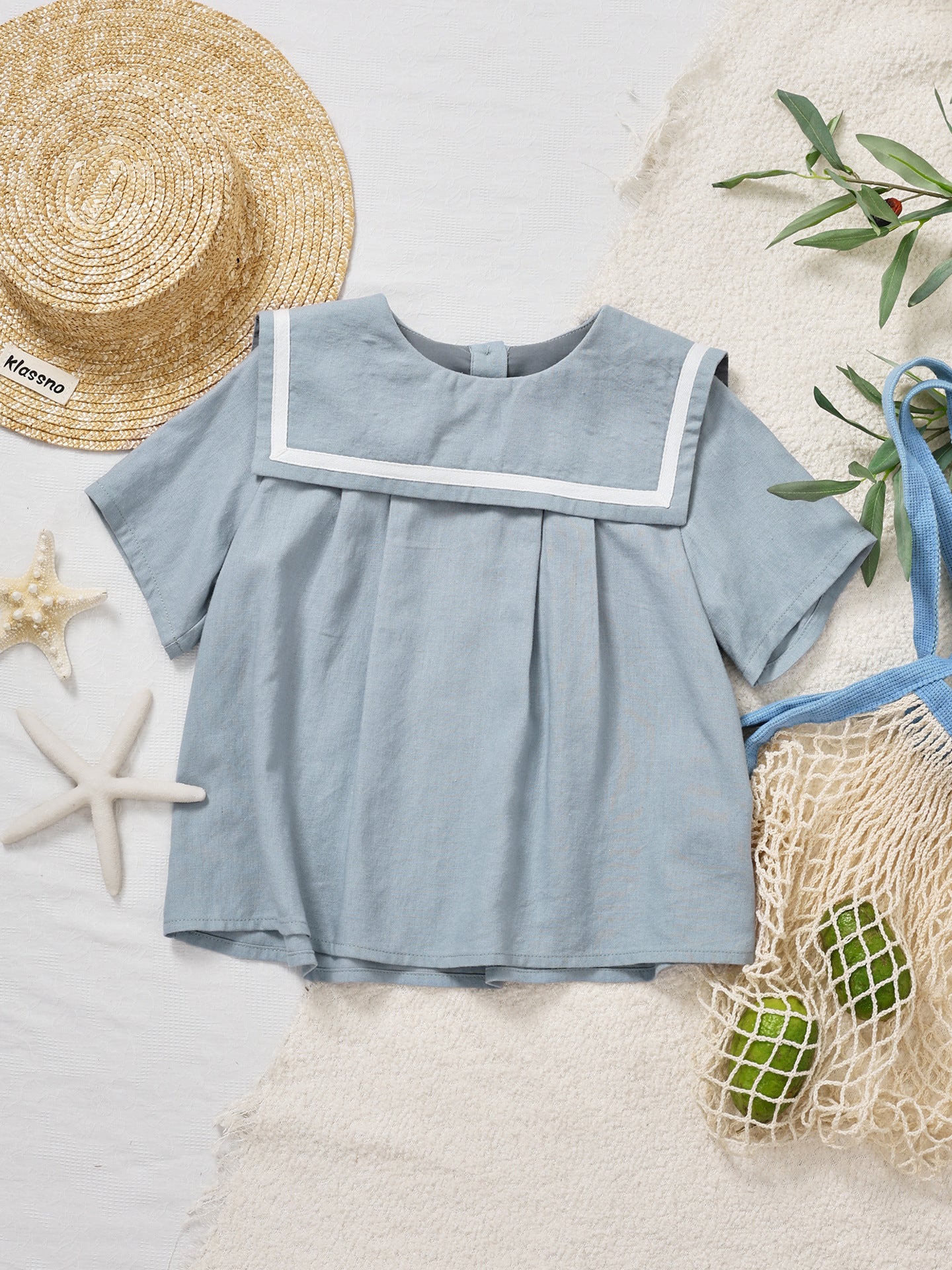 Linen Cute Sailor Collar Doll Shirt Children's T-shirt
