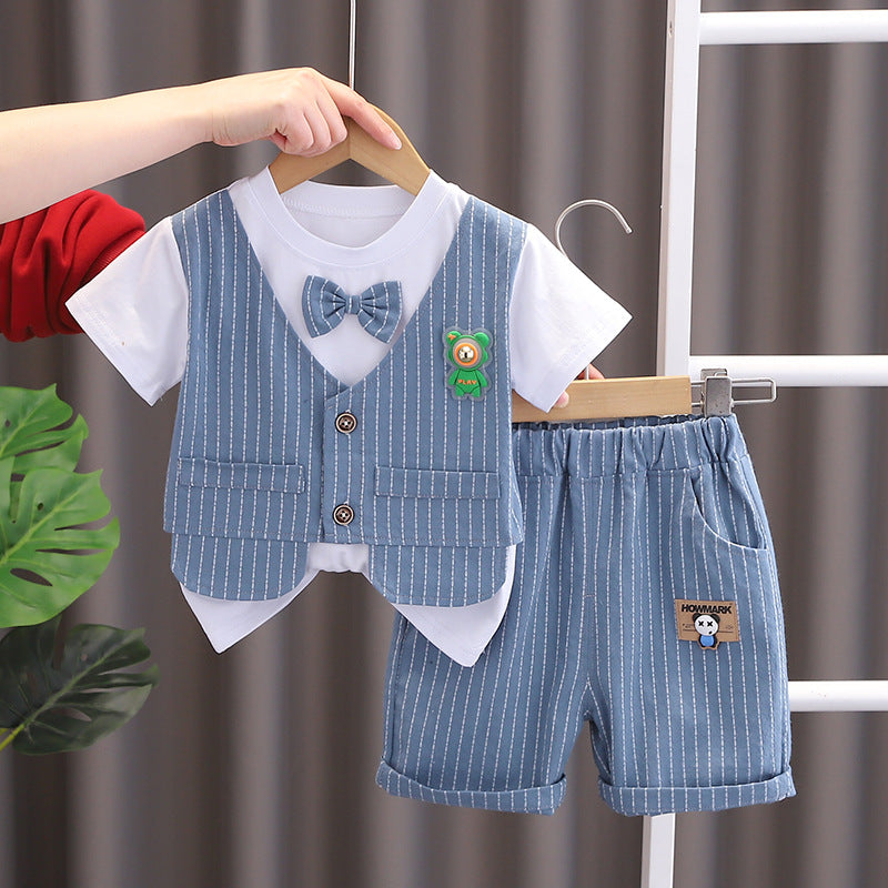 Korean Style Fashion Summer Fake Two-piece Vest Short Children's Suit