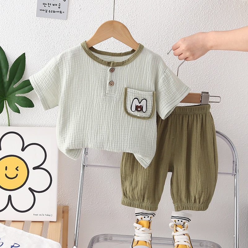 Children's Clothing Solid Color Cotton Cloth Short Sleeve Two-piece Children's Suit