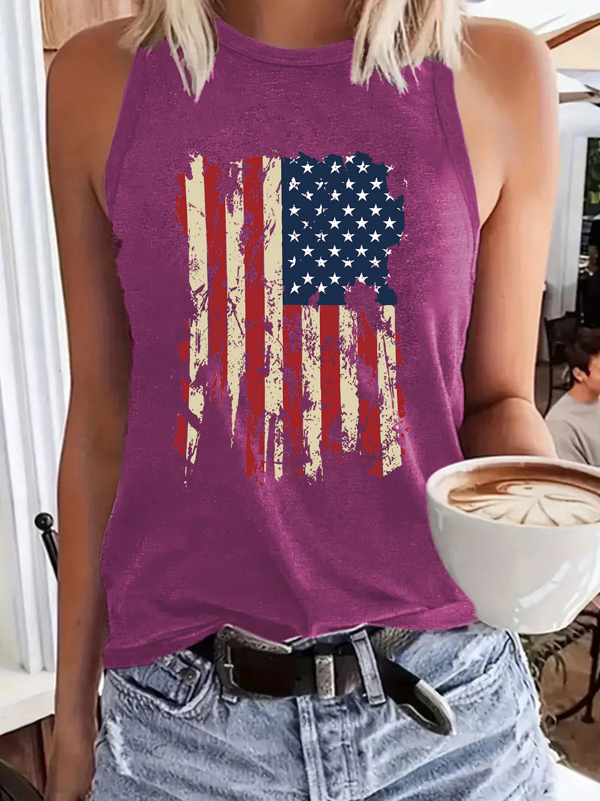 Women's Bottoming Flag Pattern Independence Day Comfortable Tops