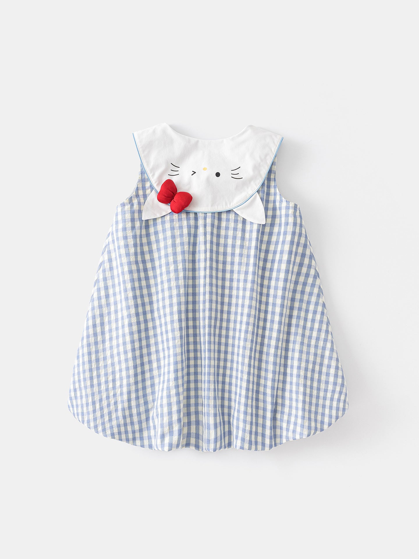 Children's Cartoon Printed Plaid Doll Collar Vest Children's Dress