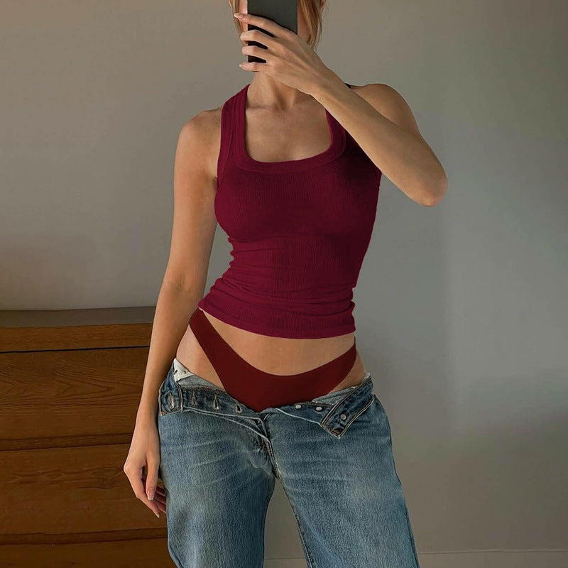 Women's Summer Fashion Hot Collar Solid Color Vests