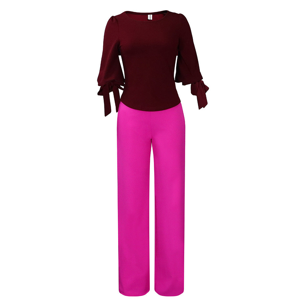 Women's Large Tied High Waist Wide Leg Fashion Casual Suit