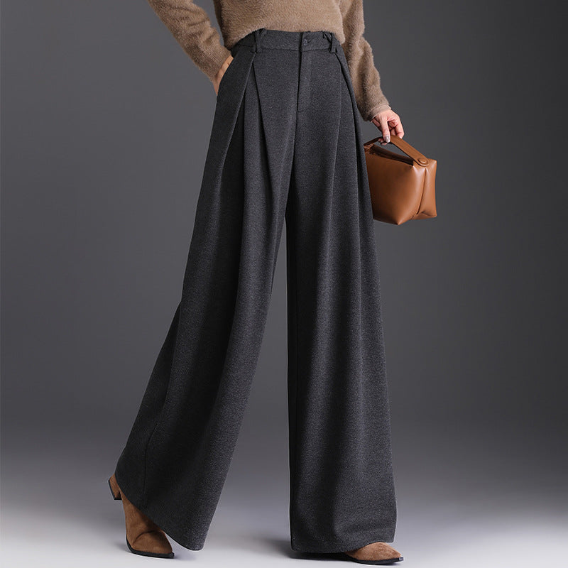 Women's Woolen High Waist Commuter Loose Cover Wide Leg Draping Casual Pants