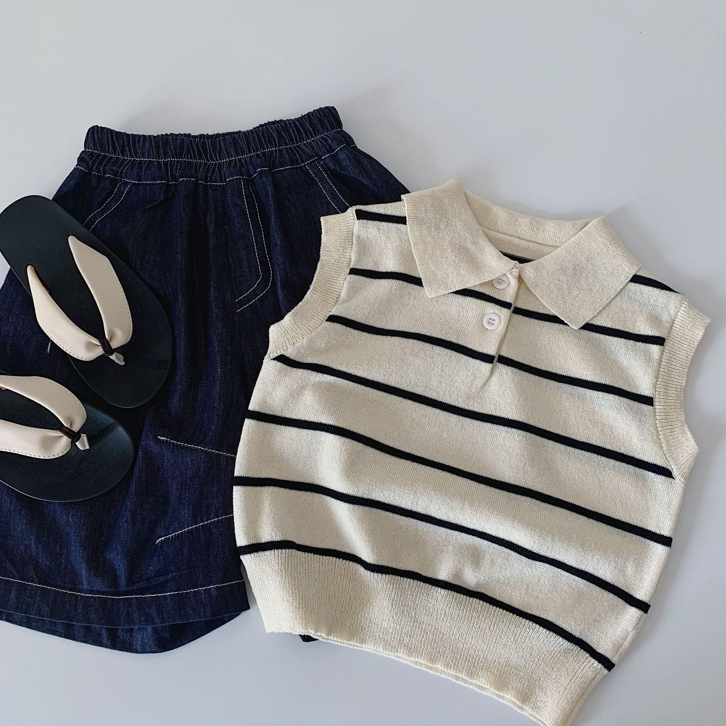 Children's Boy's Knitted Vest Summer Striped Lapel Children's T-shirt