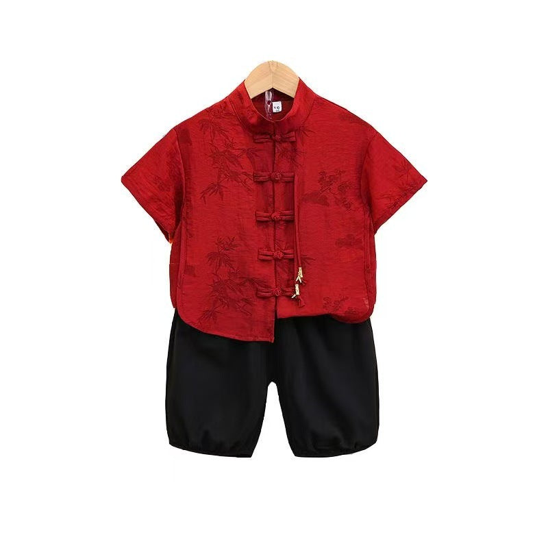 Boy's Chinese Style Kindergarten Summer Version Fashionable Retro Two-piece Performance Children's Suit