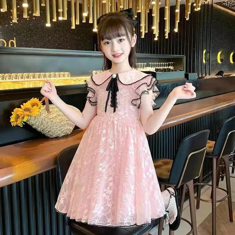 Children's Summer Fashionable Princess Middle Big Little Lace Children's Dress