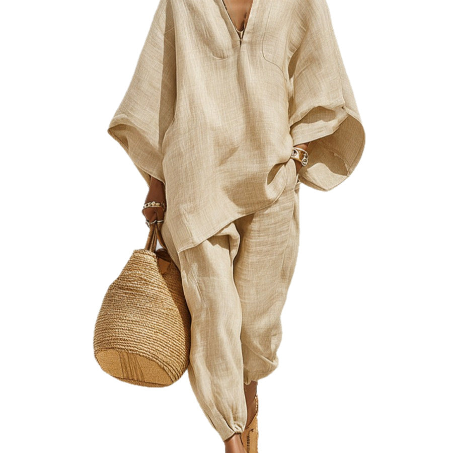 Women's Two-piece Idle Style Design Loose Shirt Suits