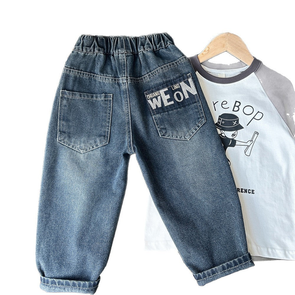 Children's Autumn Clothing Dark Denim Trousers Jeans Children's Pants