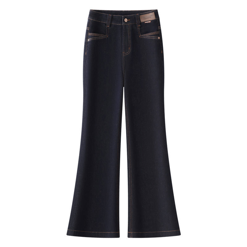 Women's Autumn Dark Blue High Waist Slimming Casual Pants