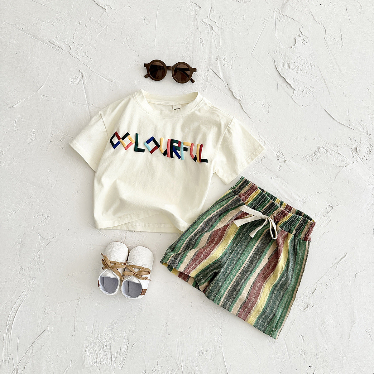 Children's Summer Clothing Letter Embroidered T-shirt Short Sleeve Children's Suit