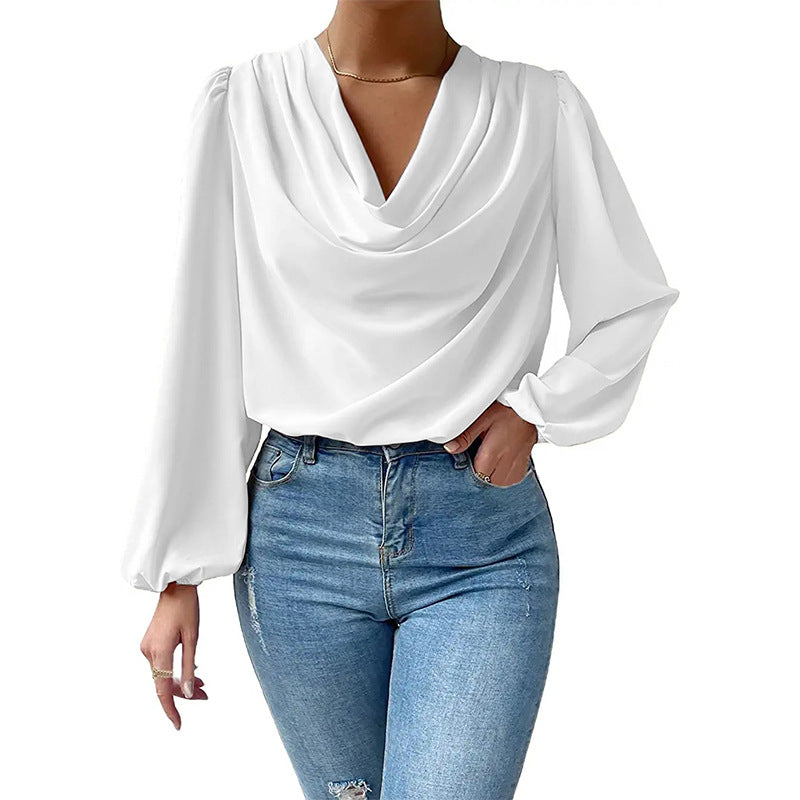 Women's Chiffon Long Sleeve Shirt Loose Pullover Casual Tops