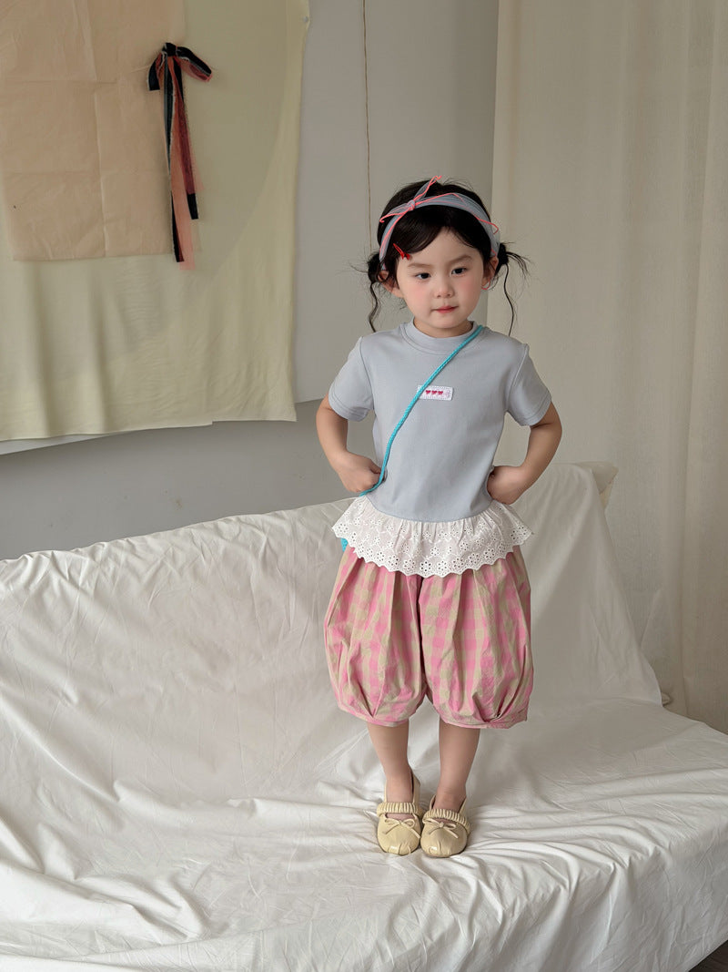 Field Korean Style Bow Short Sleeved Summer Ruffles Children's T-shirt