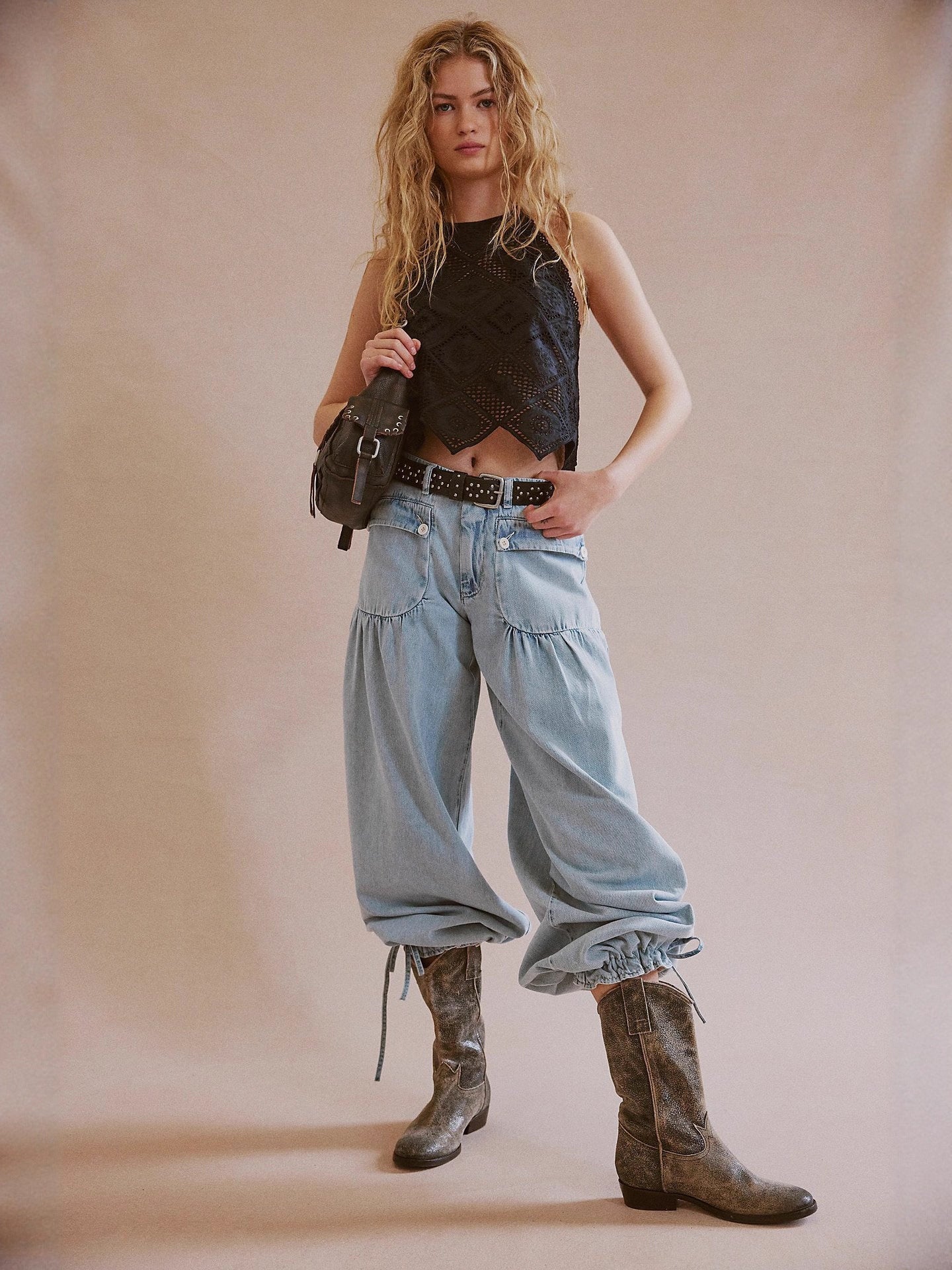 Glamorous Women's Ankle Banded Loose Retro Women's Jeans