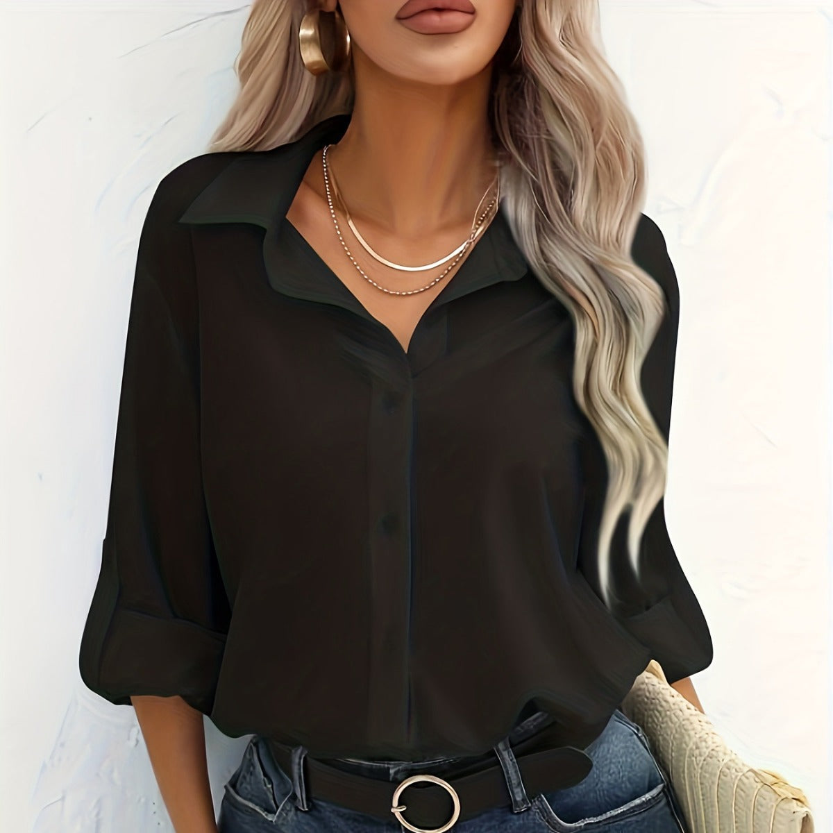 Women's Fashion Solid Color Casual Shirt Blouse