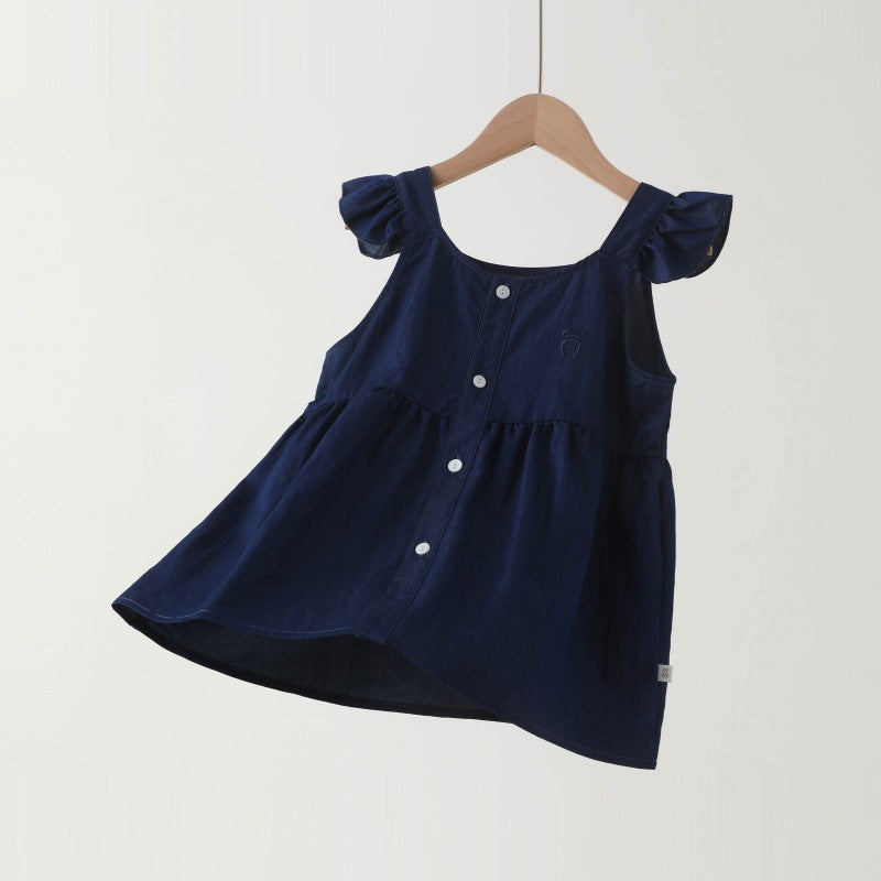 Children's Western Style Suspender Skirt Thin Sleeveless Princess Clothes Imitation Denim Children's T-shirt