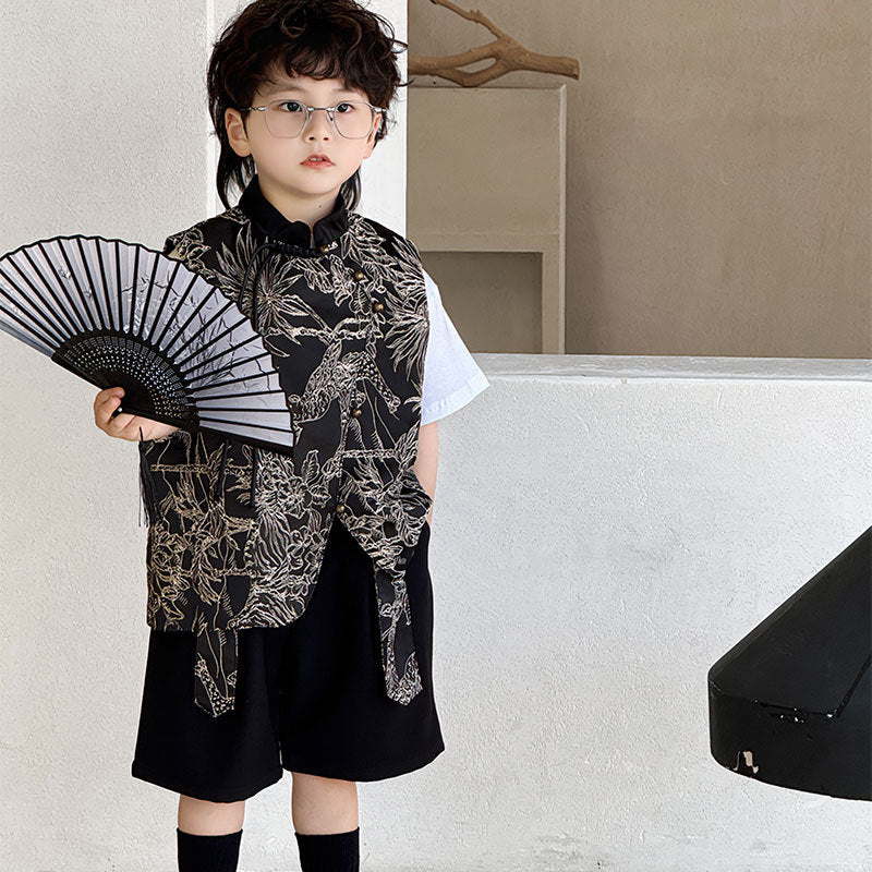 Women's & Men's Costume Skirt Spring Black Gold Embroidered Vest Children's Suit
