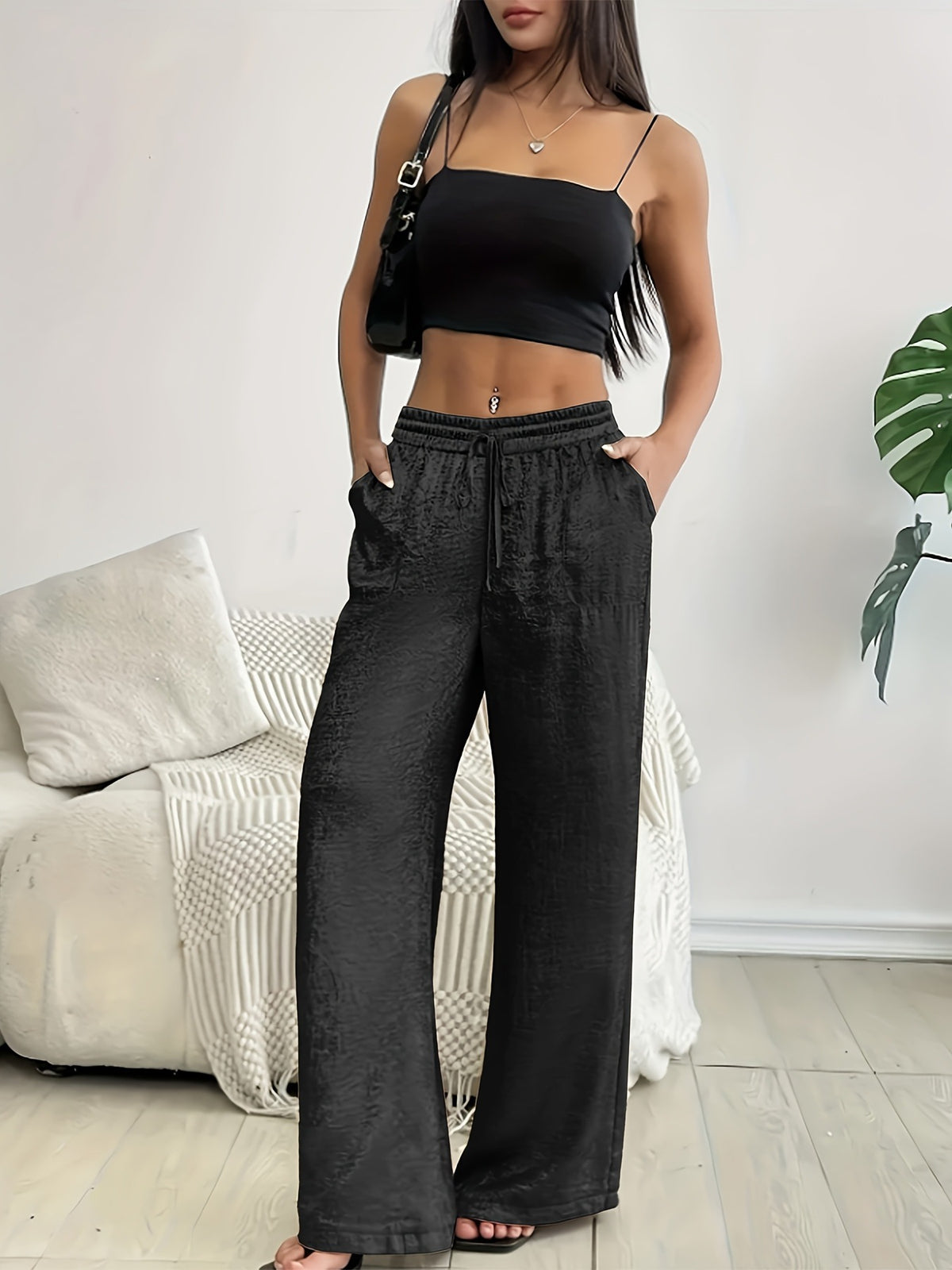 Women's Veet Bronzing Sequined Drawstring Fashion Straight Casual Pants