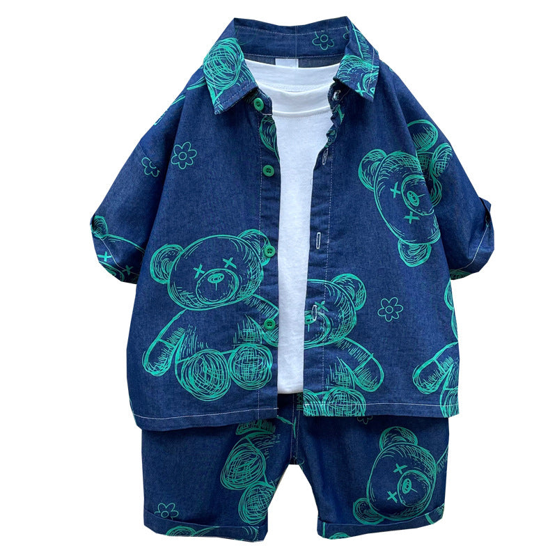 Children's Clothing Denim Short Sleeve Shirt Outfit Trendy Handsome Clothes Children's Suit