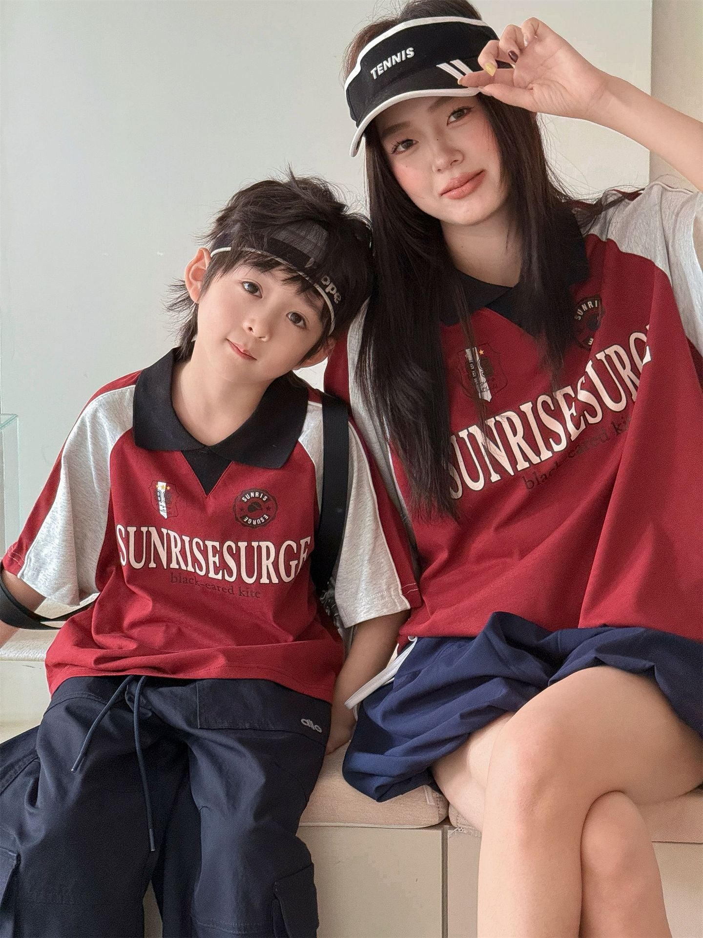 Children's Square Collar Color Matching Letters Family Parent-child Outfit