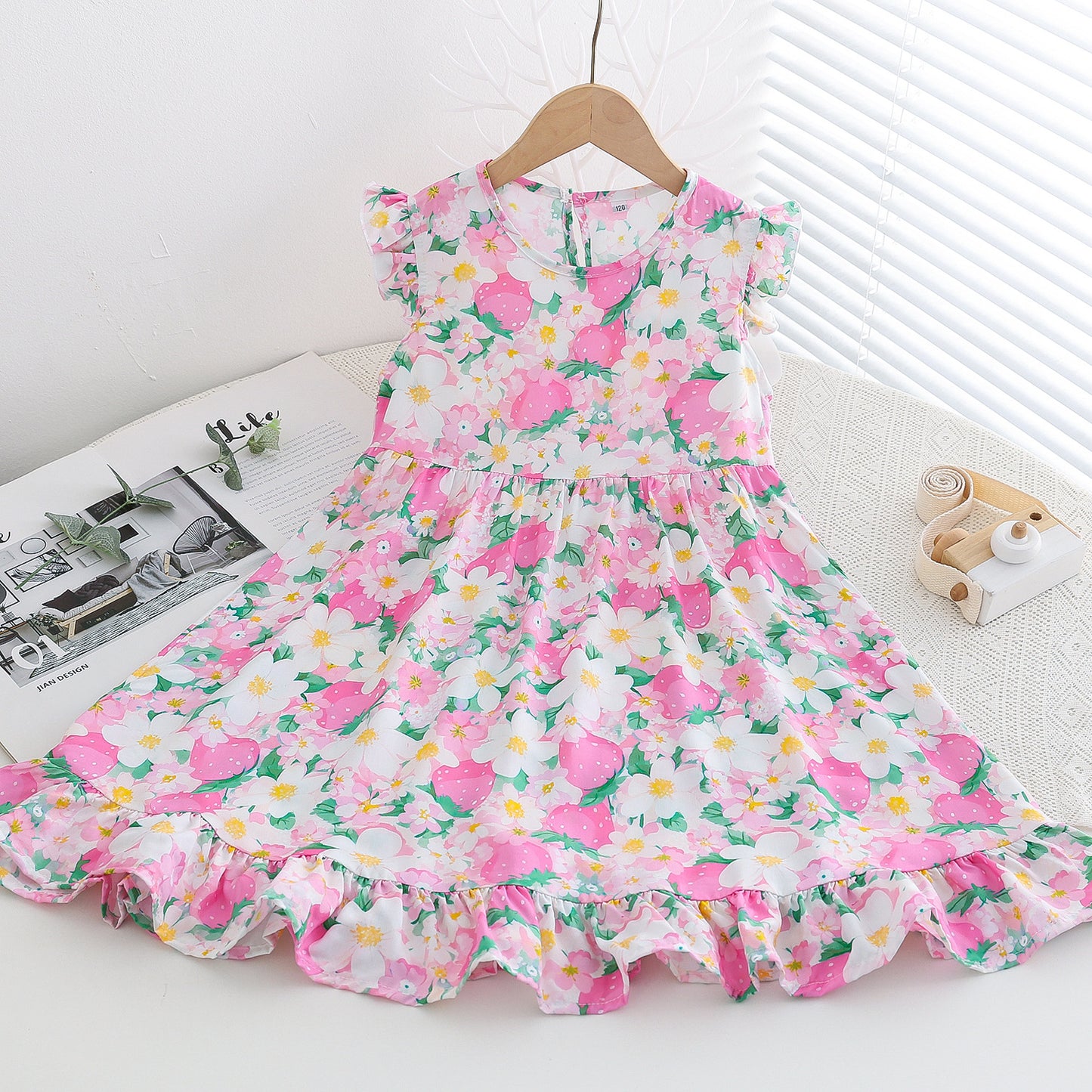 Sweet Little Flounced Sleeve Cotton Silk Summer Thin Cool Rayon Children's Dress