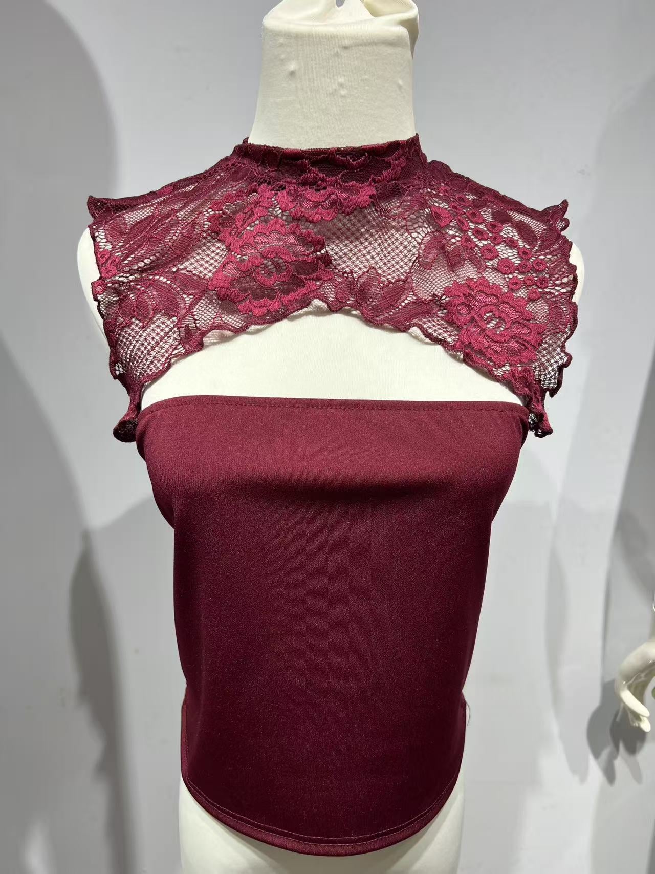 Spring Mature Intellectual Solid Color Jacquard Lace Chest Slimming Small Vest/suspenders/tube Top
