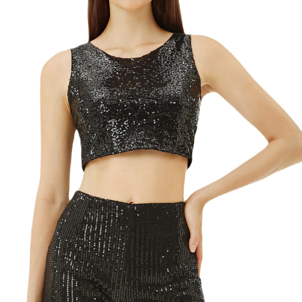 Fashion Casual Sequin Sequined Zipper Tank Vests