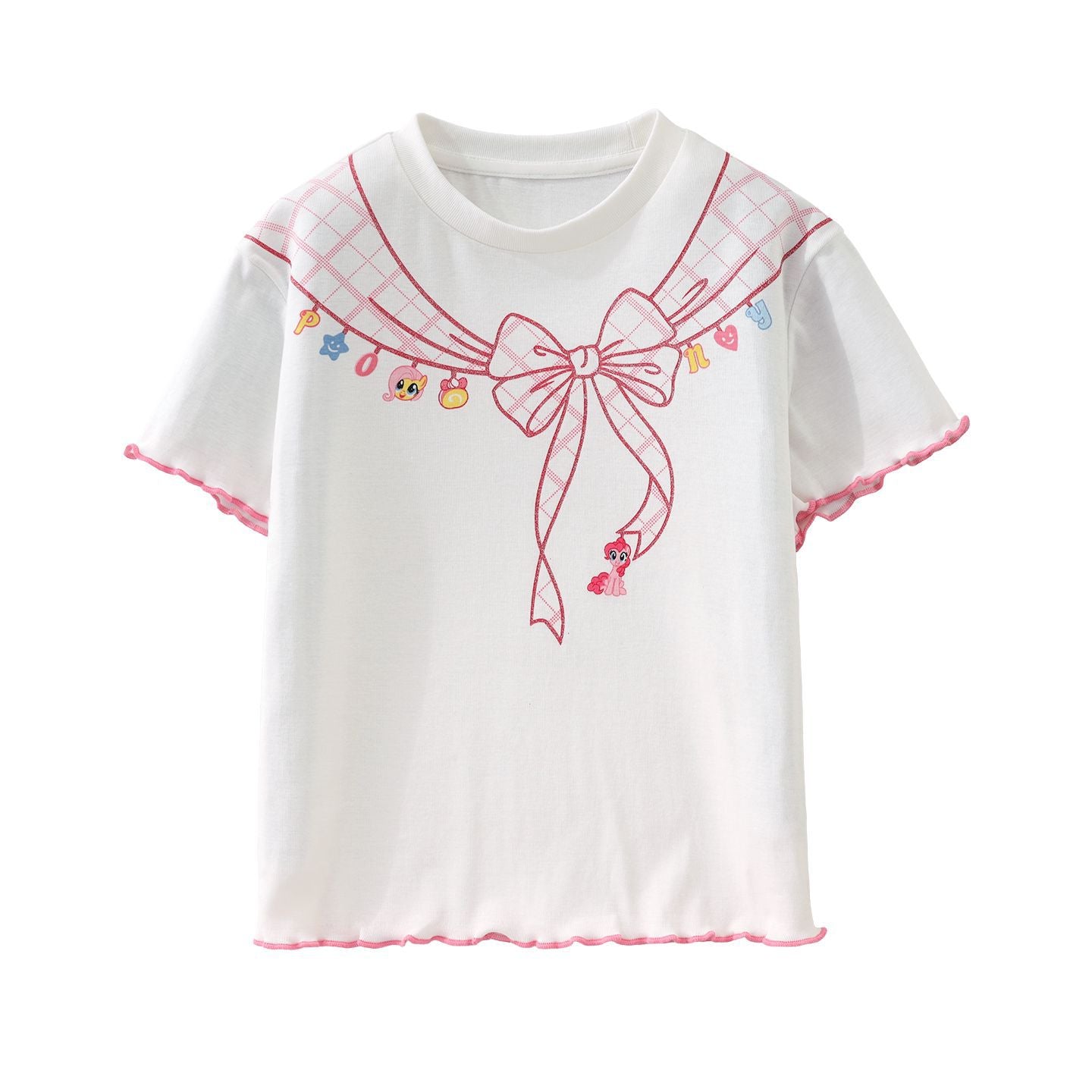 Children's Little Pony Short-sleeved Summer Plaid Contrast Color Top Children's T-shirt
