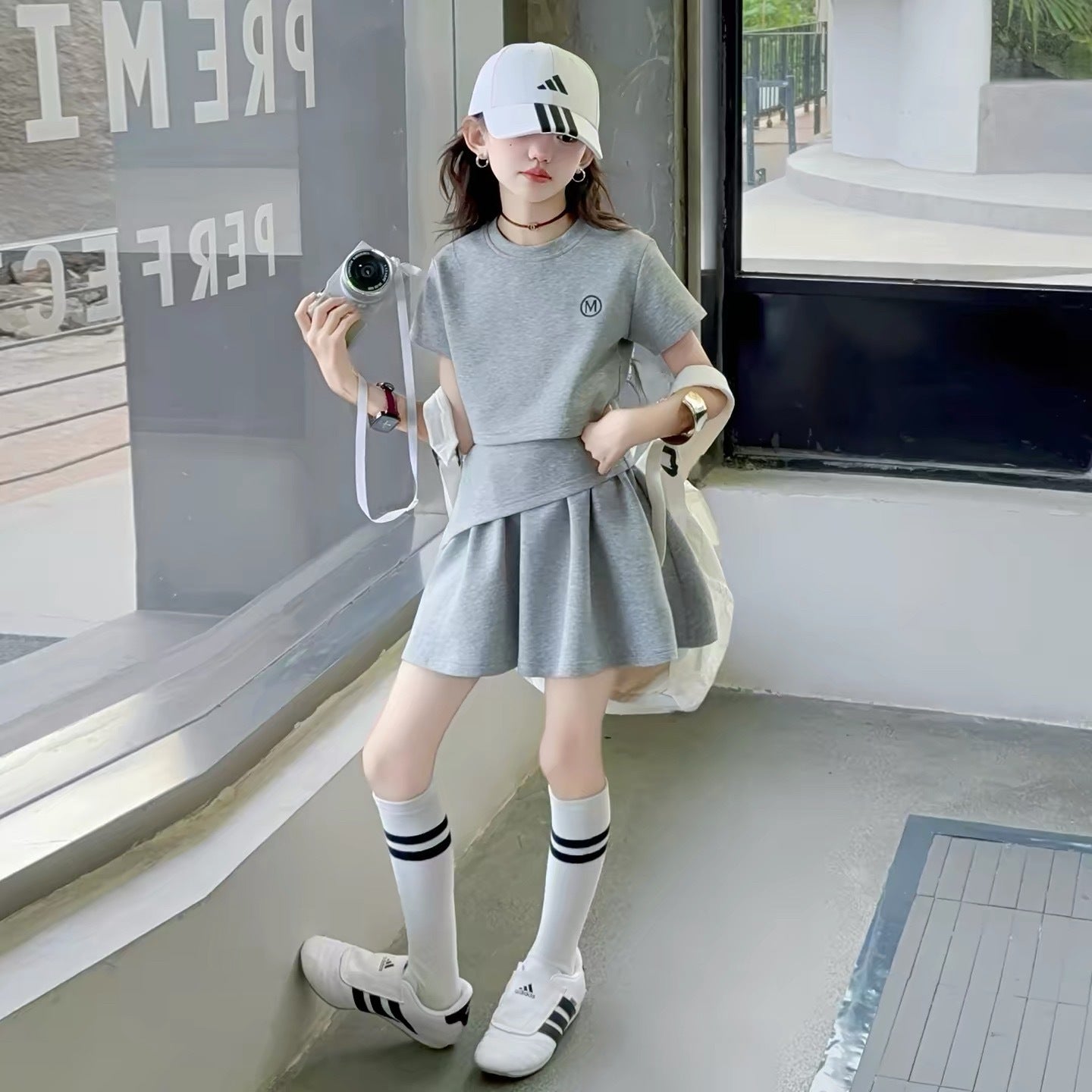 Medium Large Solid Color Letters Short-sleeved Clothes Casual Children's Suit