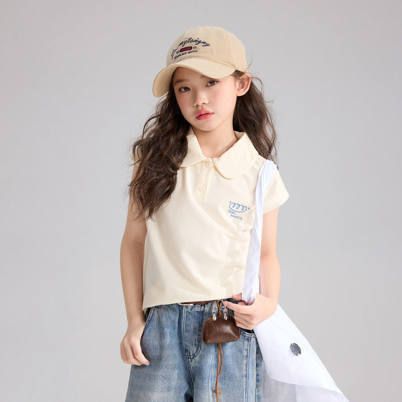 Children's Pudding Summer Refreshing Simple Doll Collar Children's T-shirt