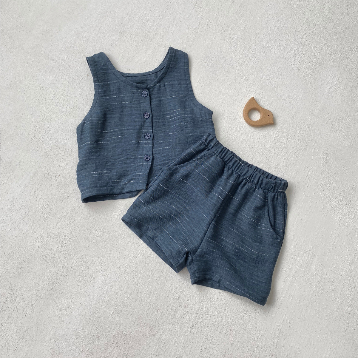 Children's Fashion Dyed Cotton Knit Double-sided Woven Sleeveless T-shirt Children's Suit