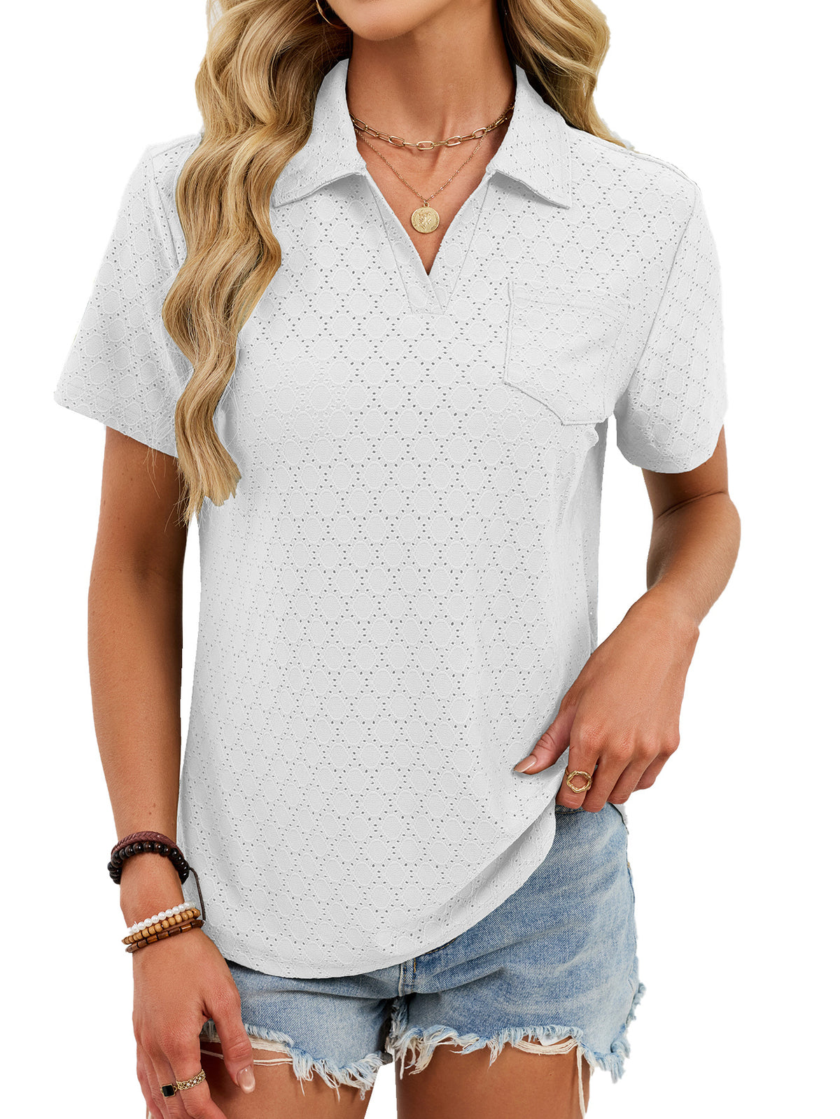 Women's Summer Sleeve Lapel Pocket Loose Shorts