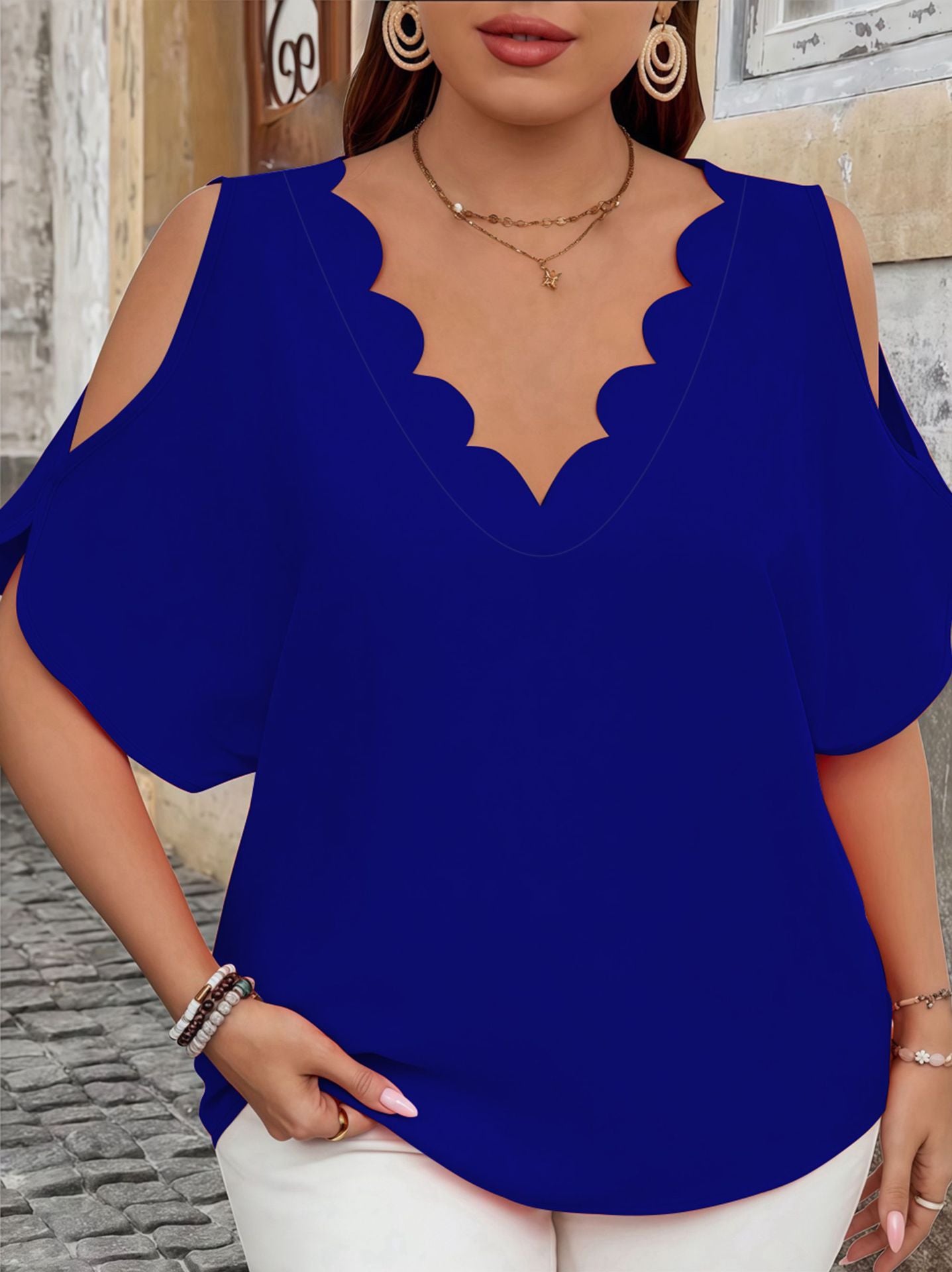 Women's Fashion Elegant Solid Color Clothes Sleeve Large Size T-shirt
