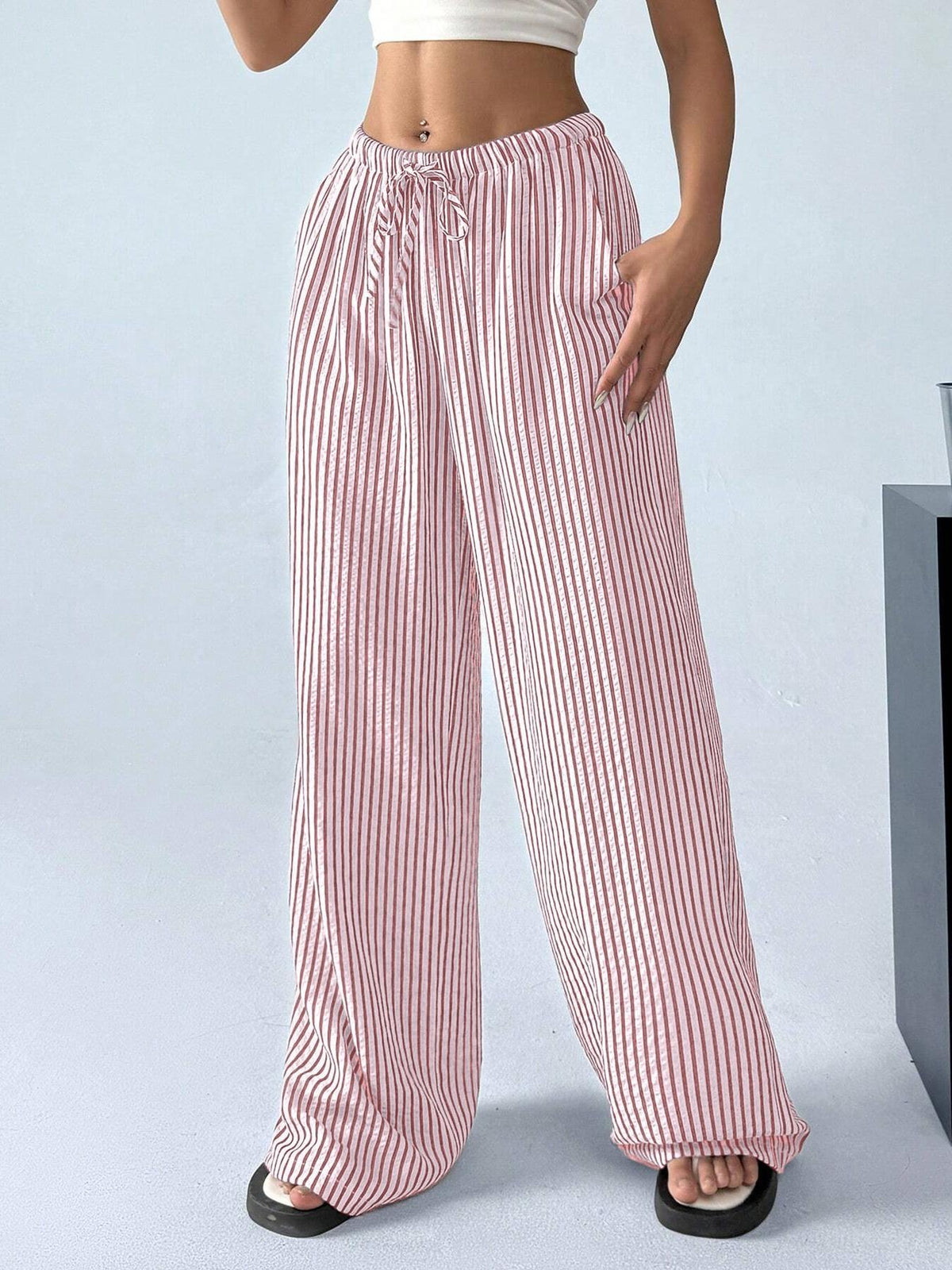 Women's Contrast Color Striped Loose High Waist Pants