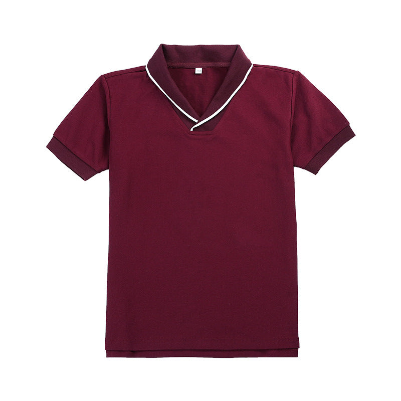 Secondary School Uniform Green Collar Boys Short Sleeve Undershirt Cotton Children's T-shirt