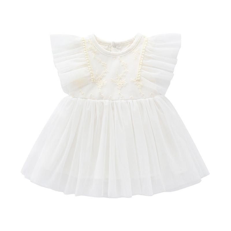 White Lace Patchwork Skirt Full Moon Year Banquet Princess Mesh Children's Dress