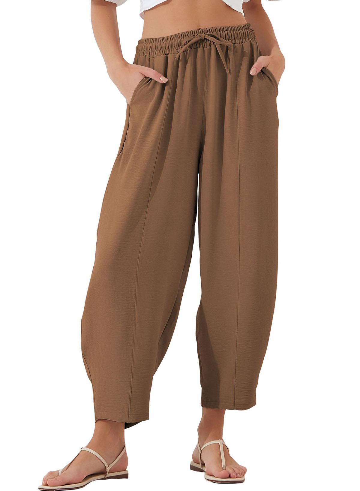 Women's High Waist Loose Vacation Drawstring Pocket Casual Pants