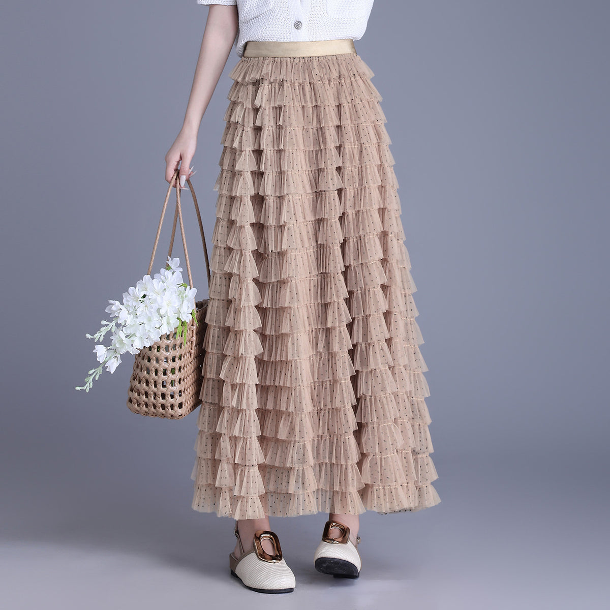 French Style Gentle Retro Elegant Lace Net Yarn Cake Polka-dot Skirts