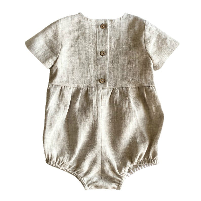 Summer Linen Born Jumpsuit Solid Color Short Sleeve Jumpsuit, Climbing Suit