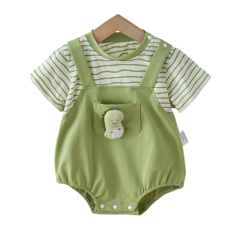 Babies Unisex Short Sleeve Romper Cartoon Cute Strap Fake Two Jumpsuit, Climbing Suit