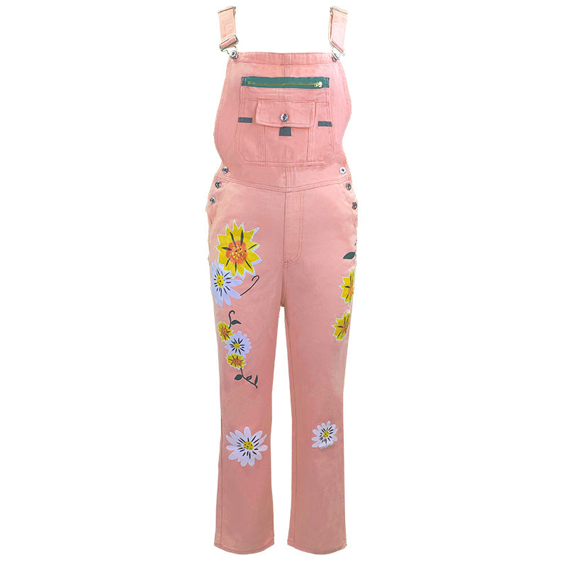 New Women's Printed Suspenders Denim Suspender Women's Jeans