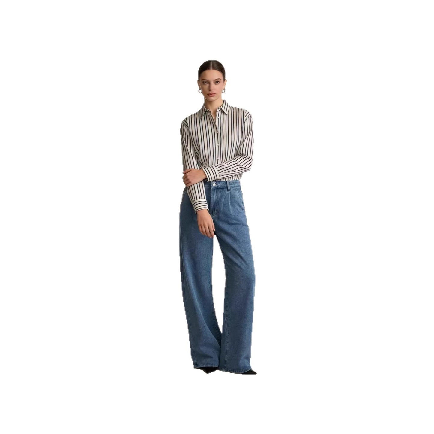 Women's Loose Wide Leg Draping Effect Mop Dark Women's Jeans