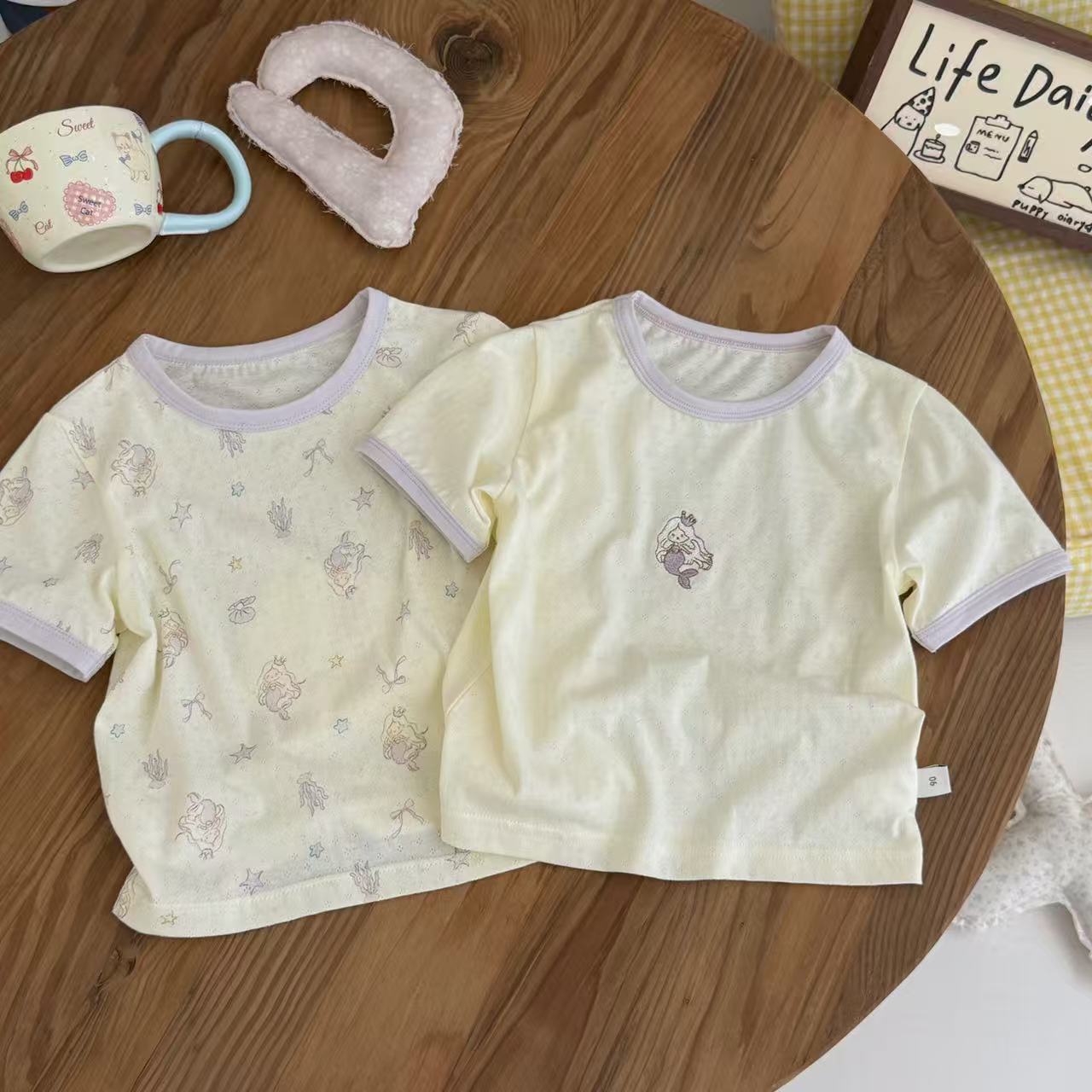 Children's Short-sleeved Summer Breathing Hole Cotton Cartoon Printed Two-piece Children's T-shirt