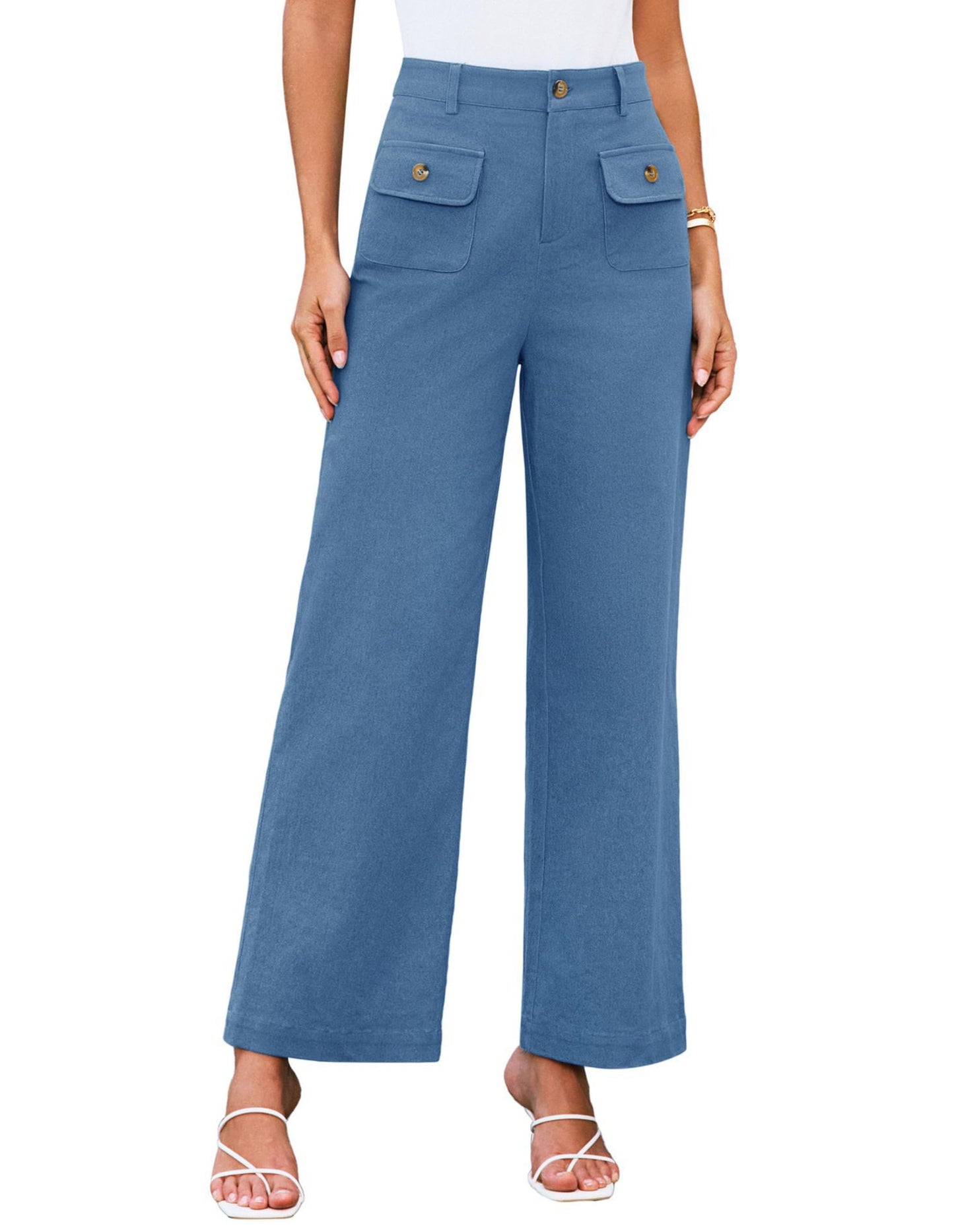 Women's Waist Wide Leg Stretch Trousers Formal Wear Business Work Belt Casual Pants