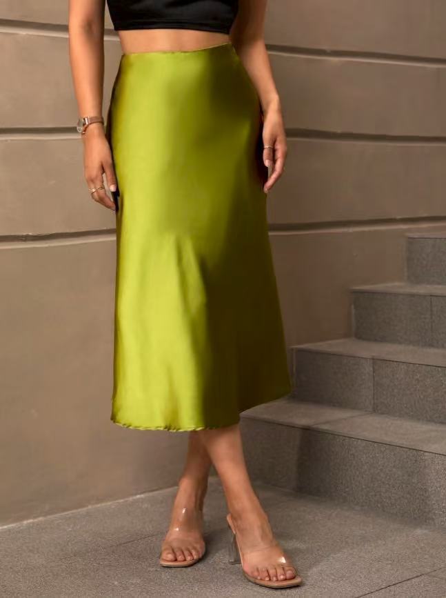 Women's Summer Fashion Satin High Waist Skirt